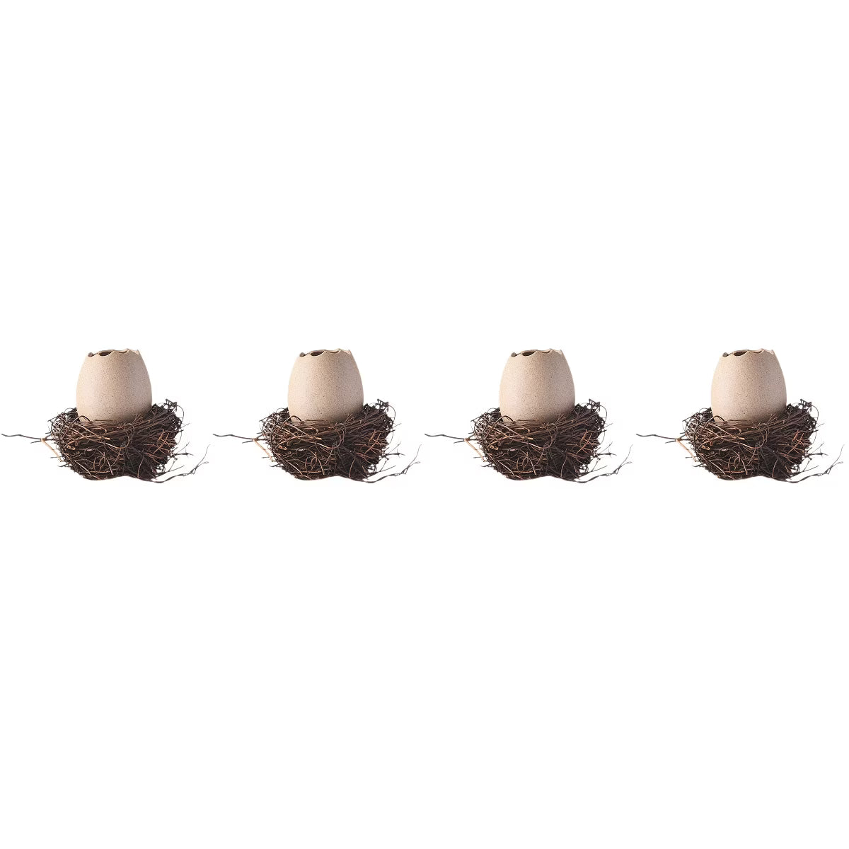 4 Sets Small Ceramic Vase Succulent Planter with Bird Nest V94560
