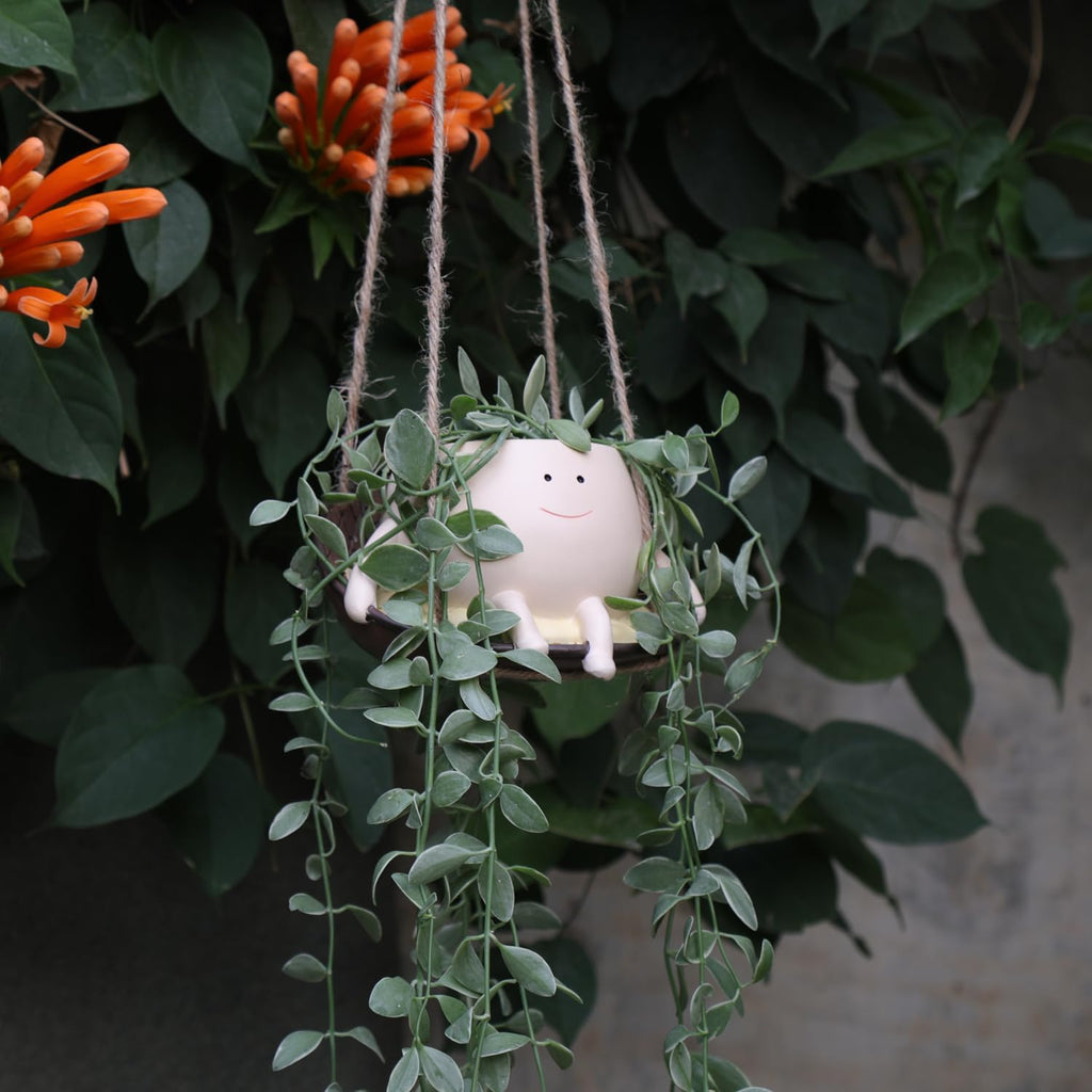 Hanging Swing Chair Planter Pot Smile Face Plant Pot for Indoor Outdoor Plants Cute Head Flower Pots T807