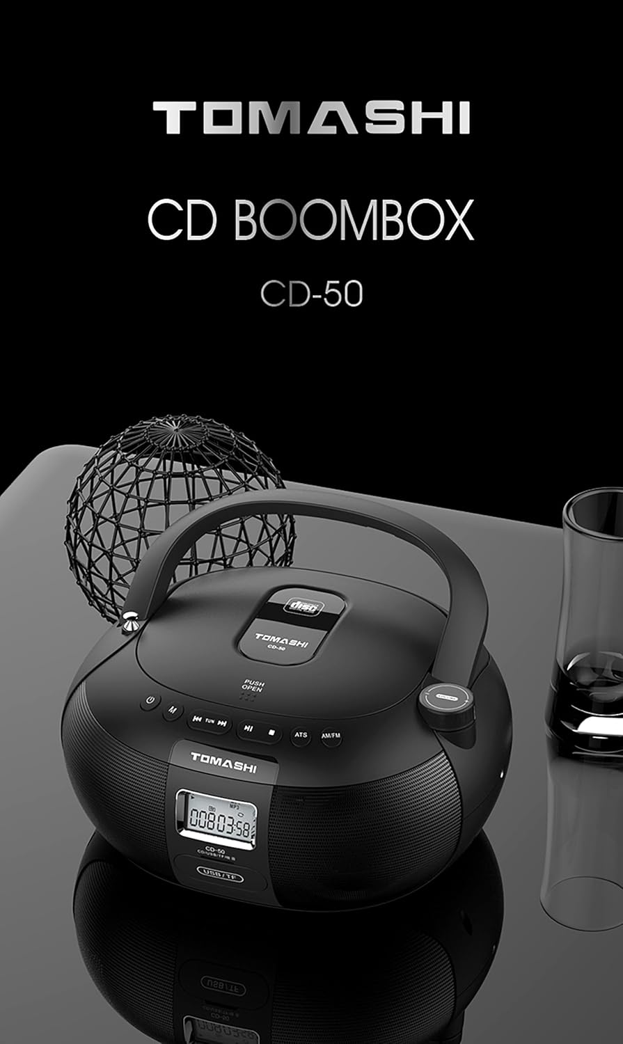 Black Portable CD Player Boombox J604