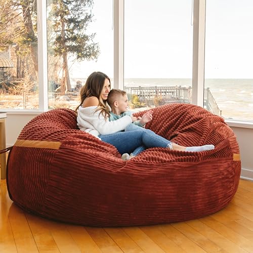 Deep Terracotta Corded Plush 6 feet Foam Filled Bean Bag Chair with Removable Cover T400448