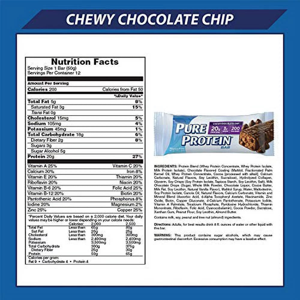 Chewy Chocolate Chip Protein Bars, 1.76oz, 12 Pack D634