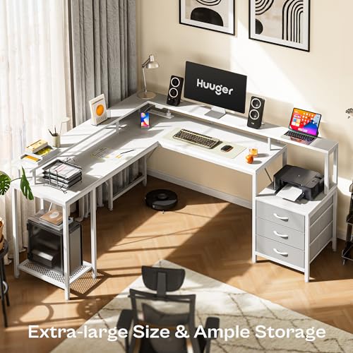 Rustic Brown L Shaped Gaming Desk with LED Lights and Power Outlets X766