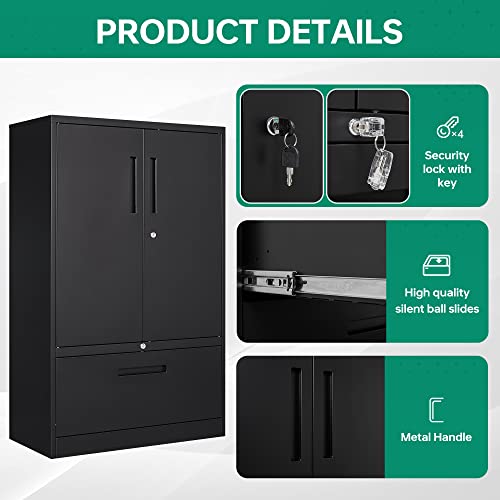 Black Metal 2 Drawer File Cabinet with Lock J1054