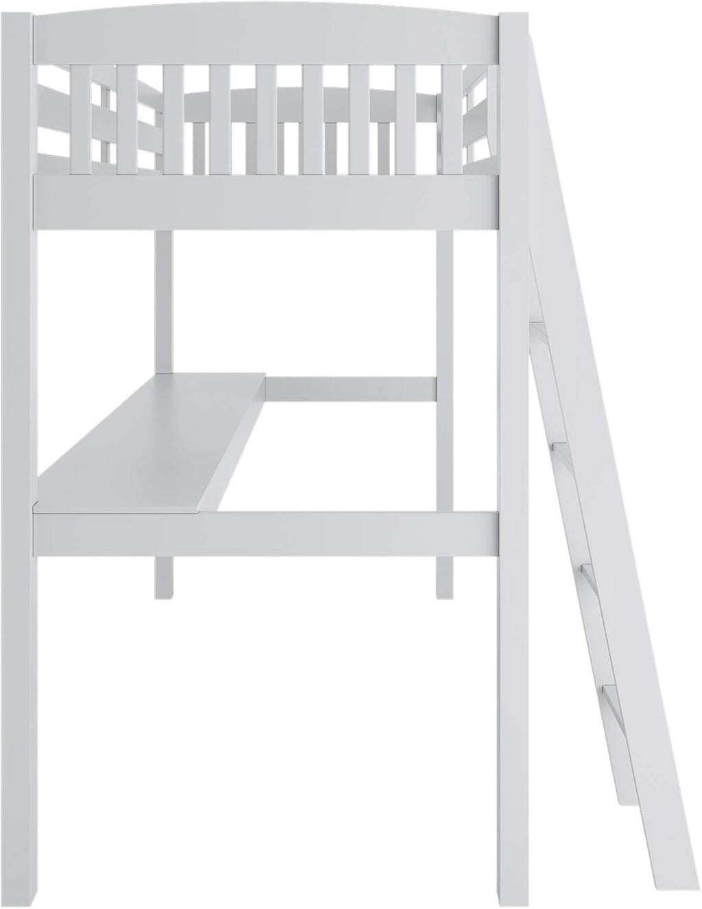 White High Loft Bed with Desk and Storage, Solid Wood Twin Size Loft Bed Frame with Stairs H677777