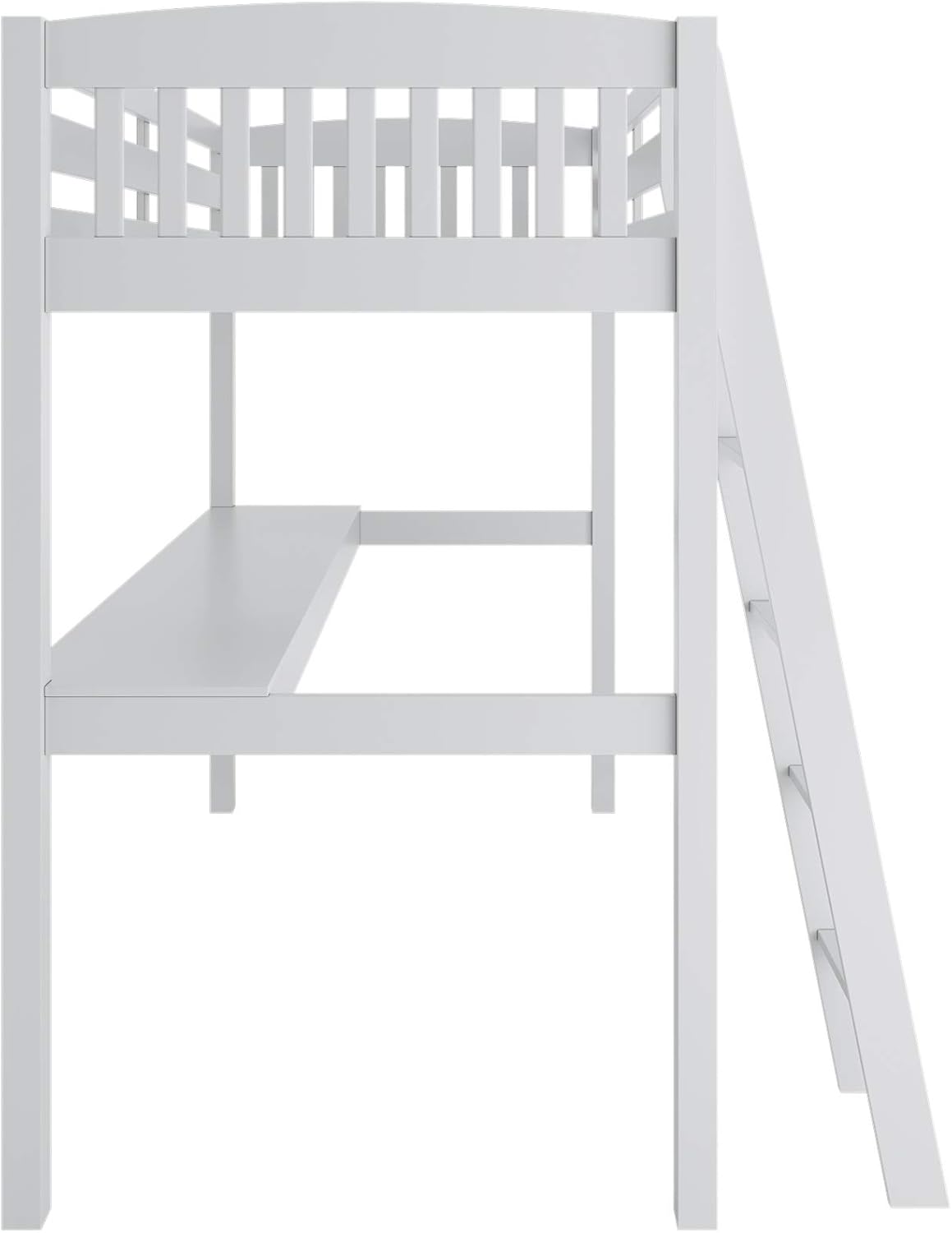White High Loft Bed with Desk and Storage, Solid Wood Twin Size Loft Bed Frame with Stairs H677777