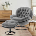 Gray Velvet Swivel Accent Chair with Ottoman Set L960