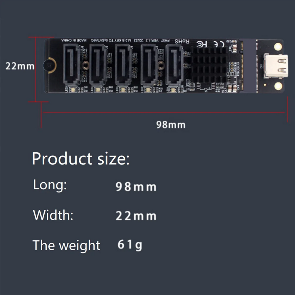 2X TYPE-C to SATA3.0 5 Ports Adapter Converter Card 6Gbps USB10G for SSD HDD Expansion, Black J978