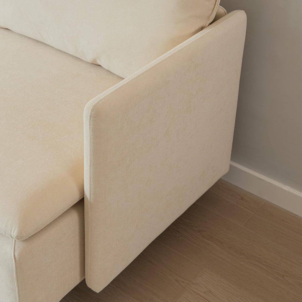 Beige Cotton Linen L Shaped Corner Sectional Couch C2534