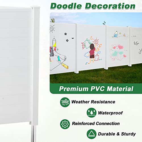 White 2 Panel Outdoor Privacy Screen with Iron Stakes M4754