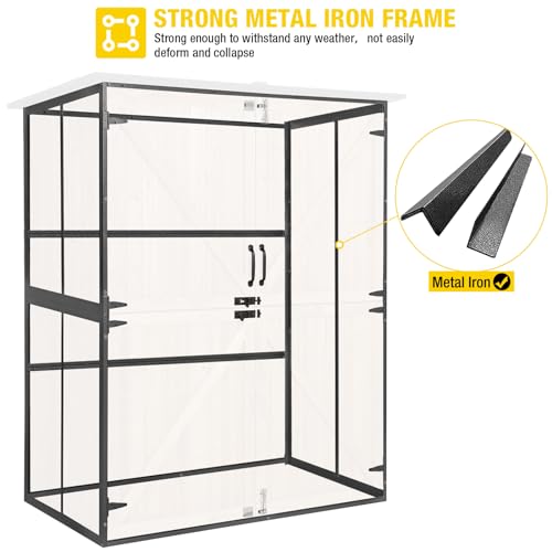 Outdoor Storage Shed with Metal Frame and Adjustable Shelfs (Brown) Z856