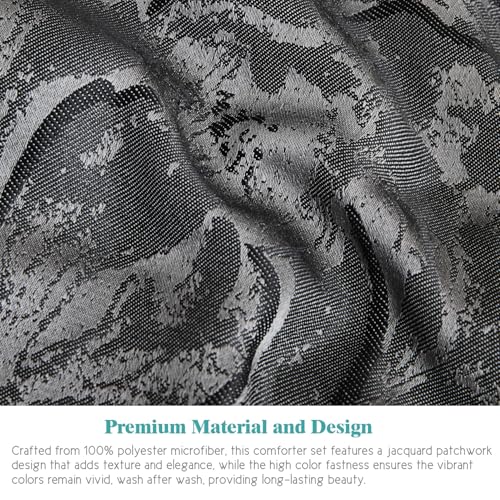 7-Piece Queen Comforter Set with Matching Curtains, Burgundy Jacquard Patchwork Bed in a Bag Bedding Set V4720