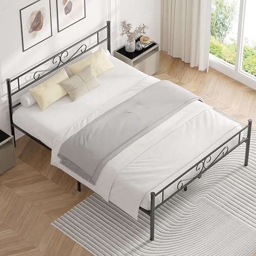 Full Size Bed Frame with Headboard, Heavy-Duty Metal Platform J83524