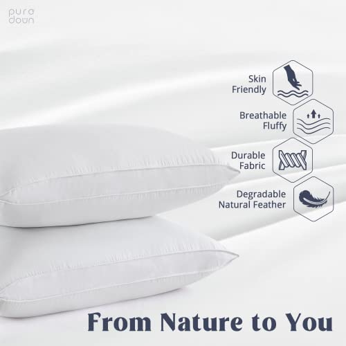 Set of 2 King Size Goose Feathers and Down White Pillows with Cotton Cover J8085