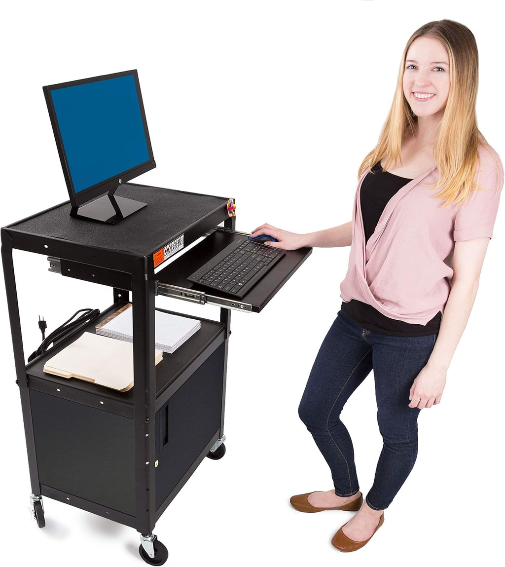 Large AV Cart with Locking Cabinet, Height Adjustable, Black K501938
