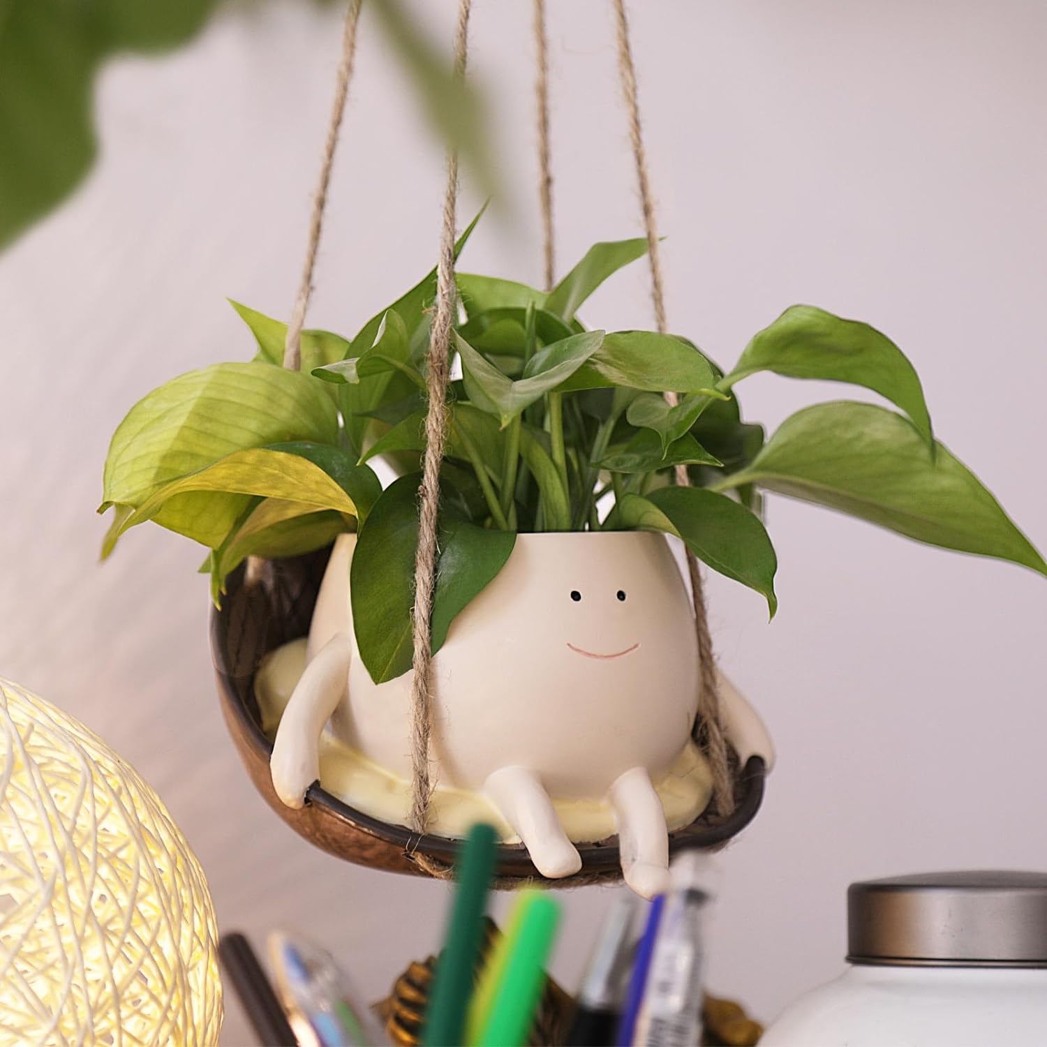Hanging Swing Chair Planter Pot Smile Face Plant Pot for Indoor Outdoor Plants Cute Head Flower Pots T807
