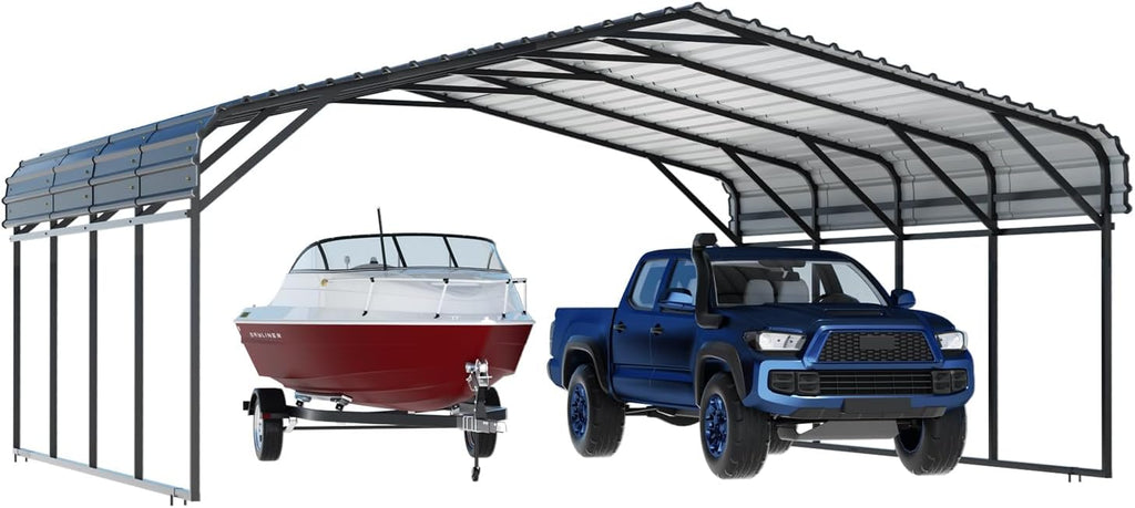 20' x 20' Metal Carport with Galvanized Steel Roof, Grey S636977