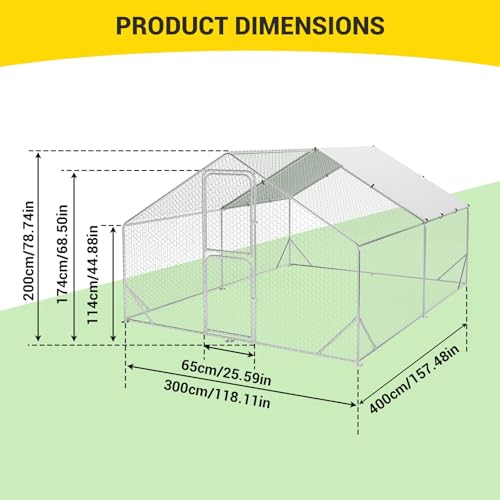 Large Metal Chicken Coop with Waterproof Cover 9.8 x 13.1 x 6.6ft H280