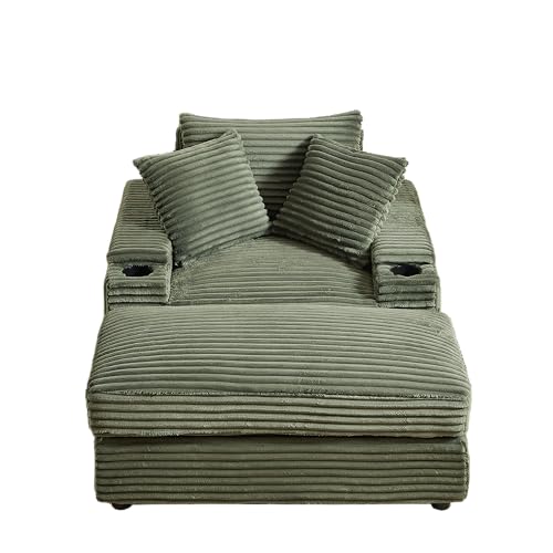 Oversized Corduroy Convertible Sleeper Sofa with Ottoman, Grey V961