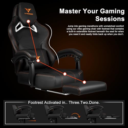 Big and Tall Gaming Chair with Footrest, Ergonomic Computer Chair (Black+Red) S5500