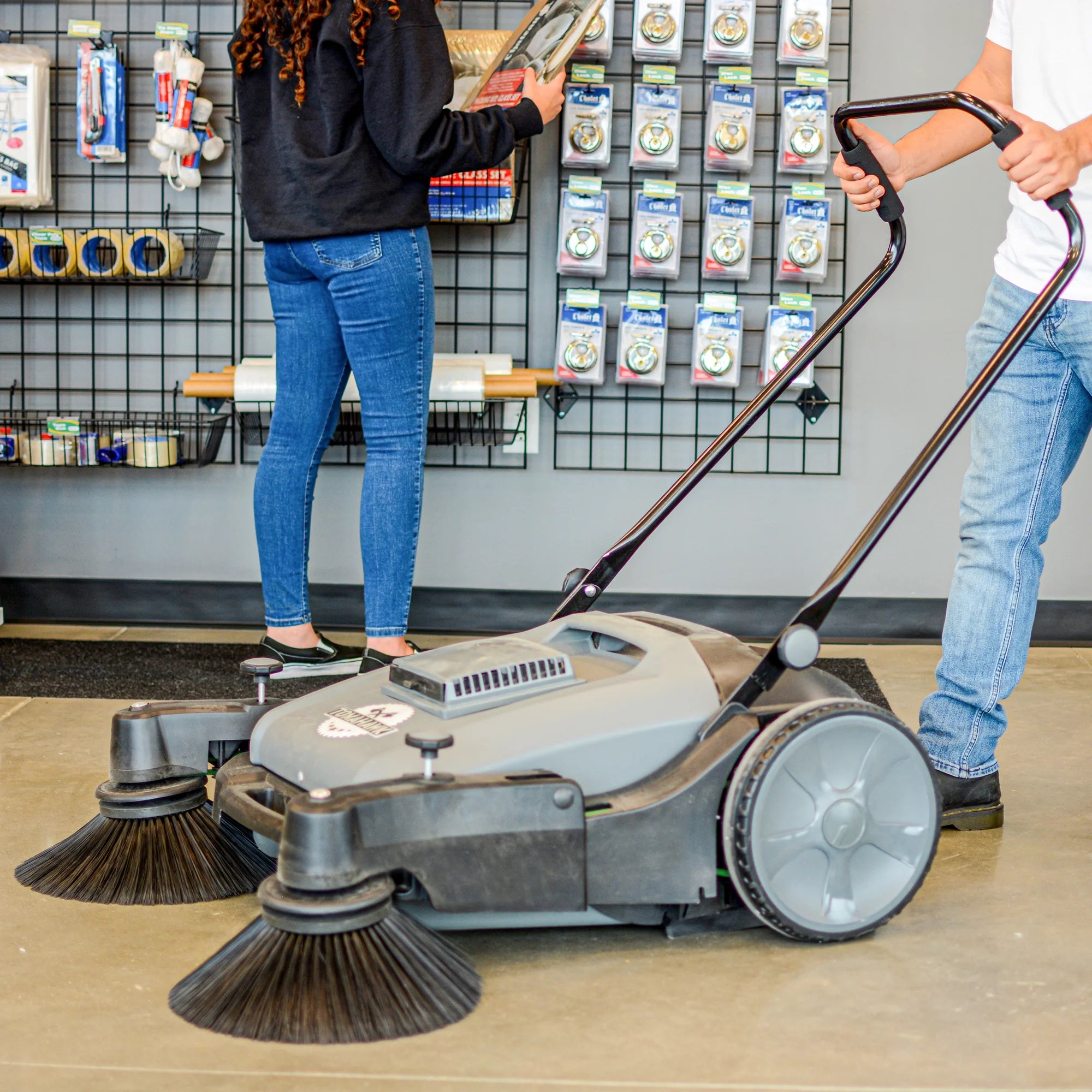 38" Walk Behind Push Sweeper with Triple Power Side Brooms I136773