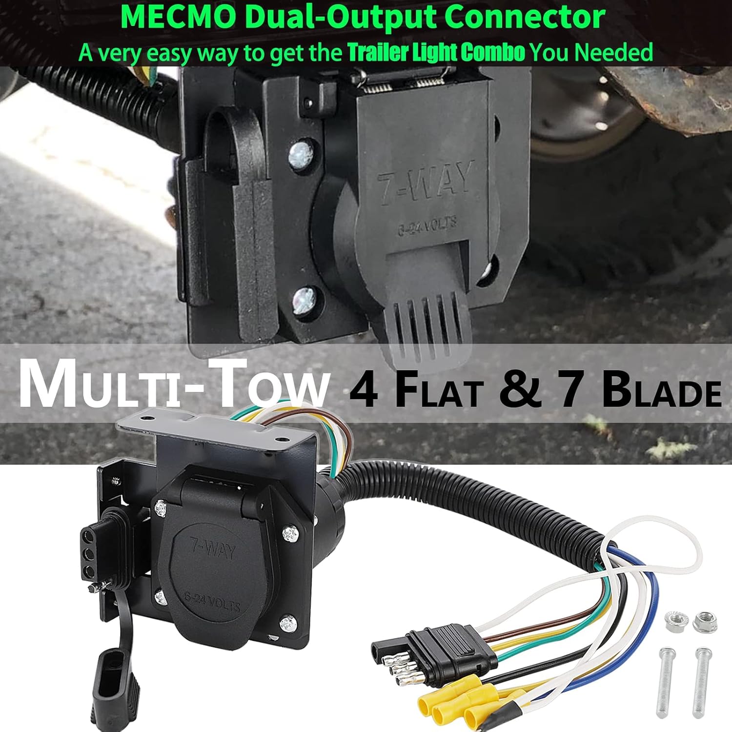 4-Way Flat to 7-Way RV Blade Trailer Wiring Adapter Connector Kit U131612