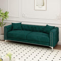 Blue Velvet 3 Seaters Sofa with Nailhead Decor and Metal Legs, 83" I30580