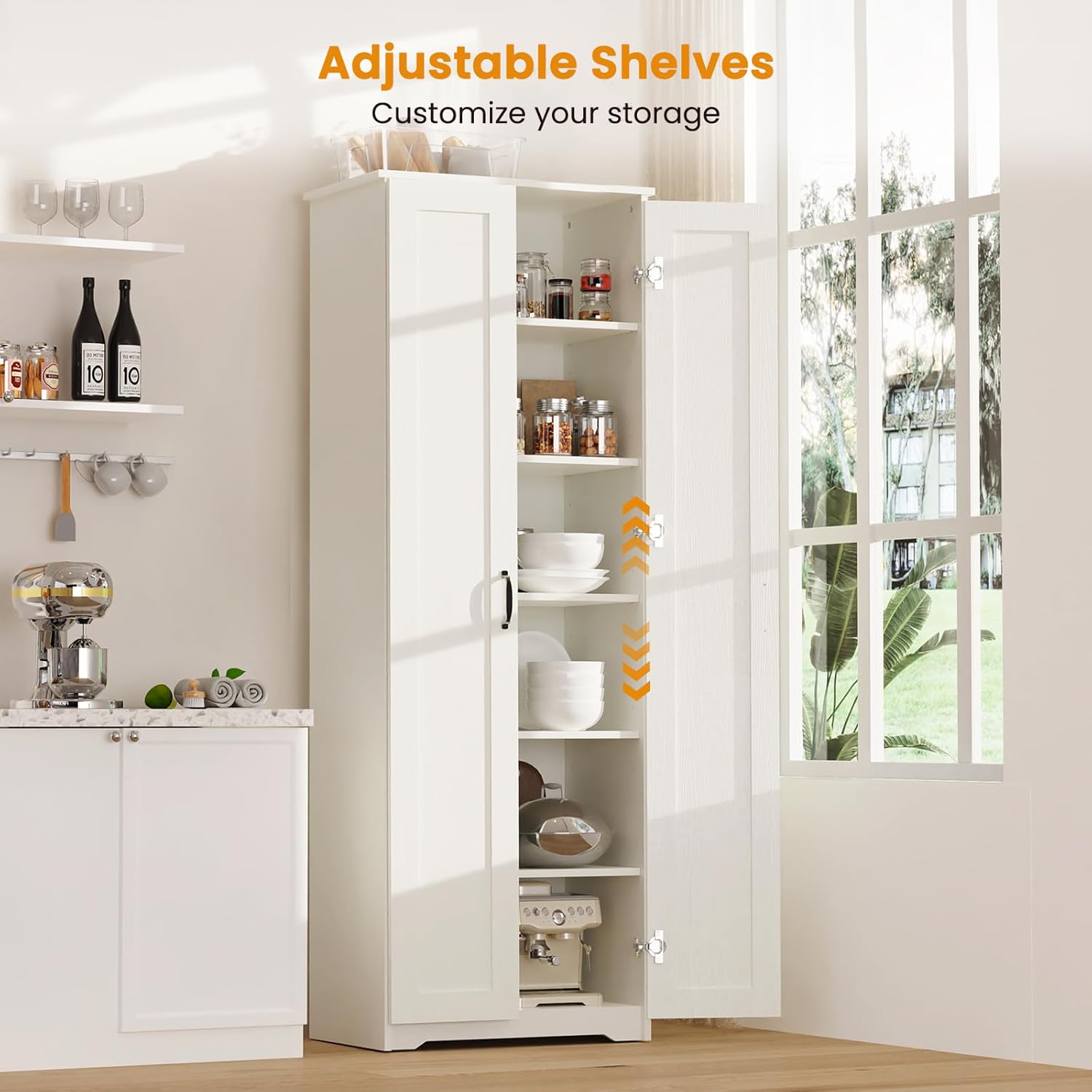 White 70" Tall Storage Cabinet with 2 Doors and 6 Adjustable Shelves W61862