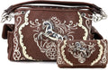 Brown Horse Embroidery Studded Concealed Carry Handbag Purse and Wallet O798