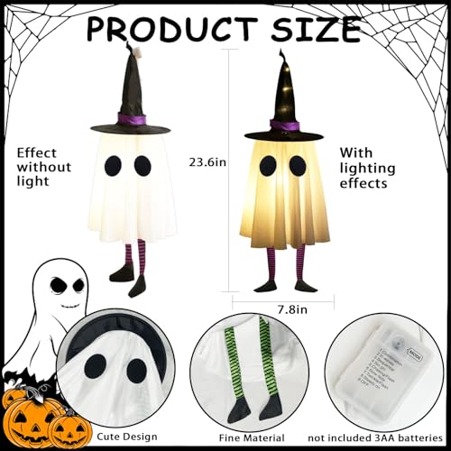 Set of 4 Halloween Hanging Ghosts with Witch Hat J679