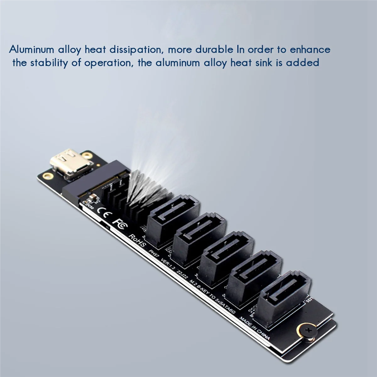 2X TYPE-C to SATA3.0 5 Ports Adapter Converter Card 6Gbps USB10G for SSD HDD Expansion, Black J978