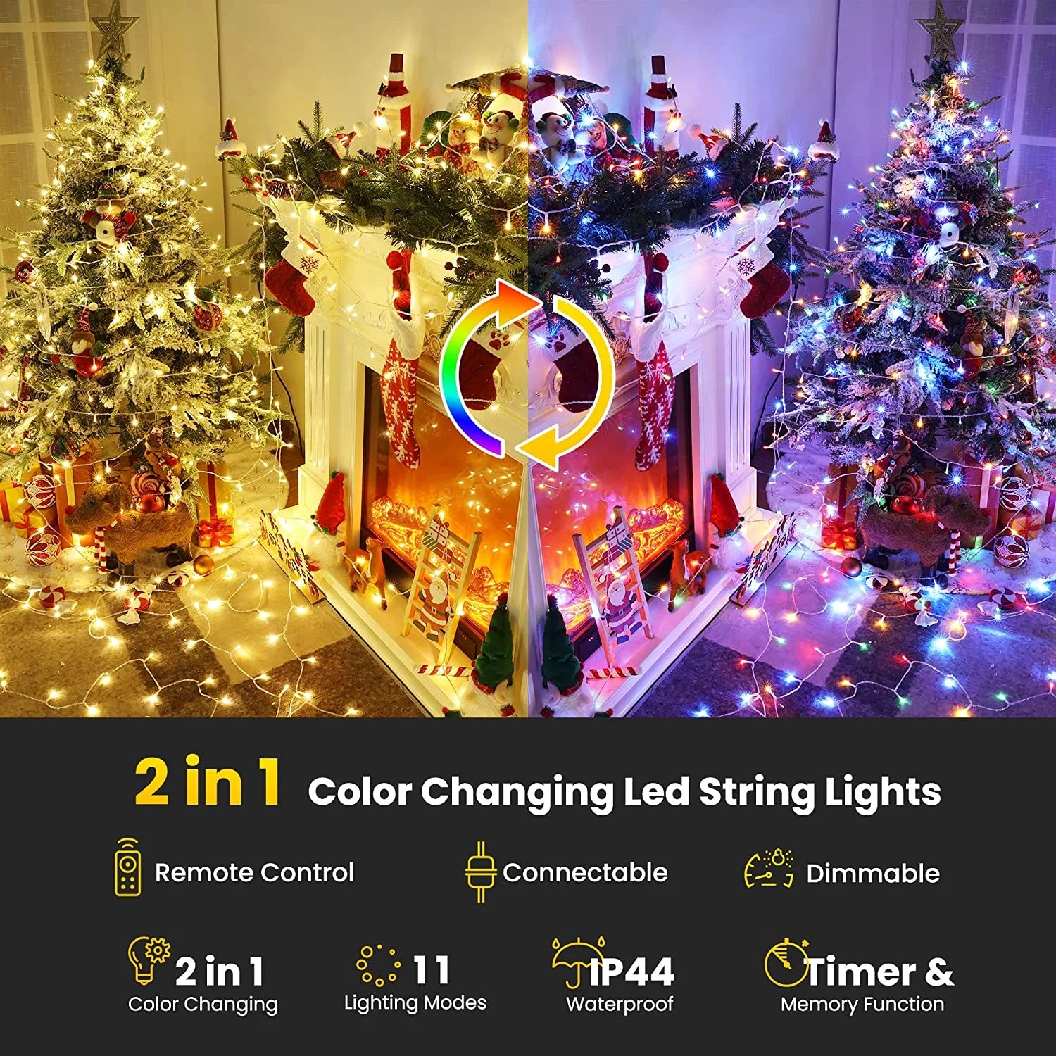 200 LED Warm White Multicolor Christmas String Lights with Remote E745588