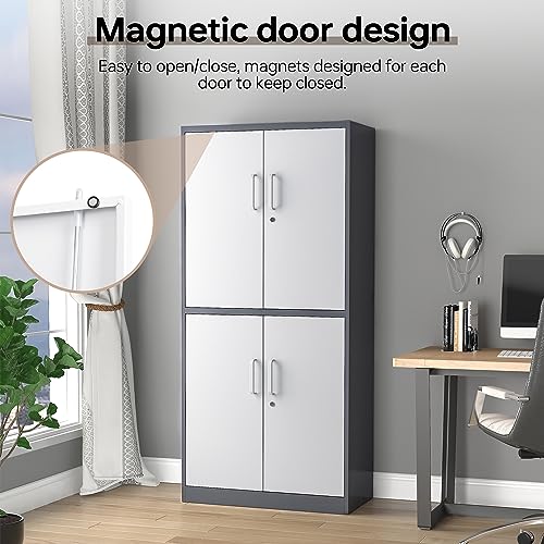 Black 72" Tall Steel Lockable Storage Cabinet with 2 Doors and 5 Adjustable Shelves A64123