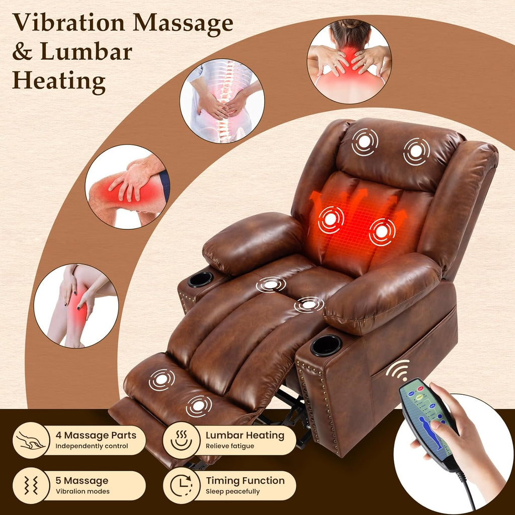 Large Power Lift Recliner with Extended Footrest, Heat and Massage X628477