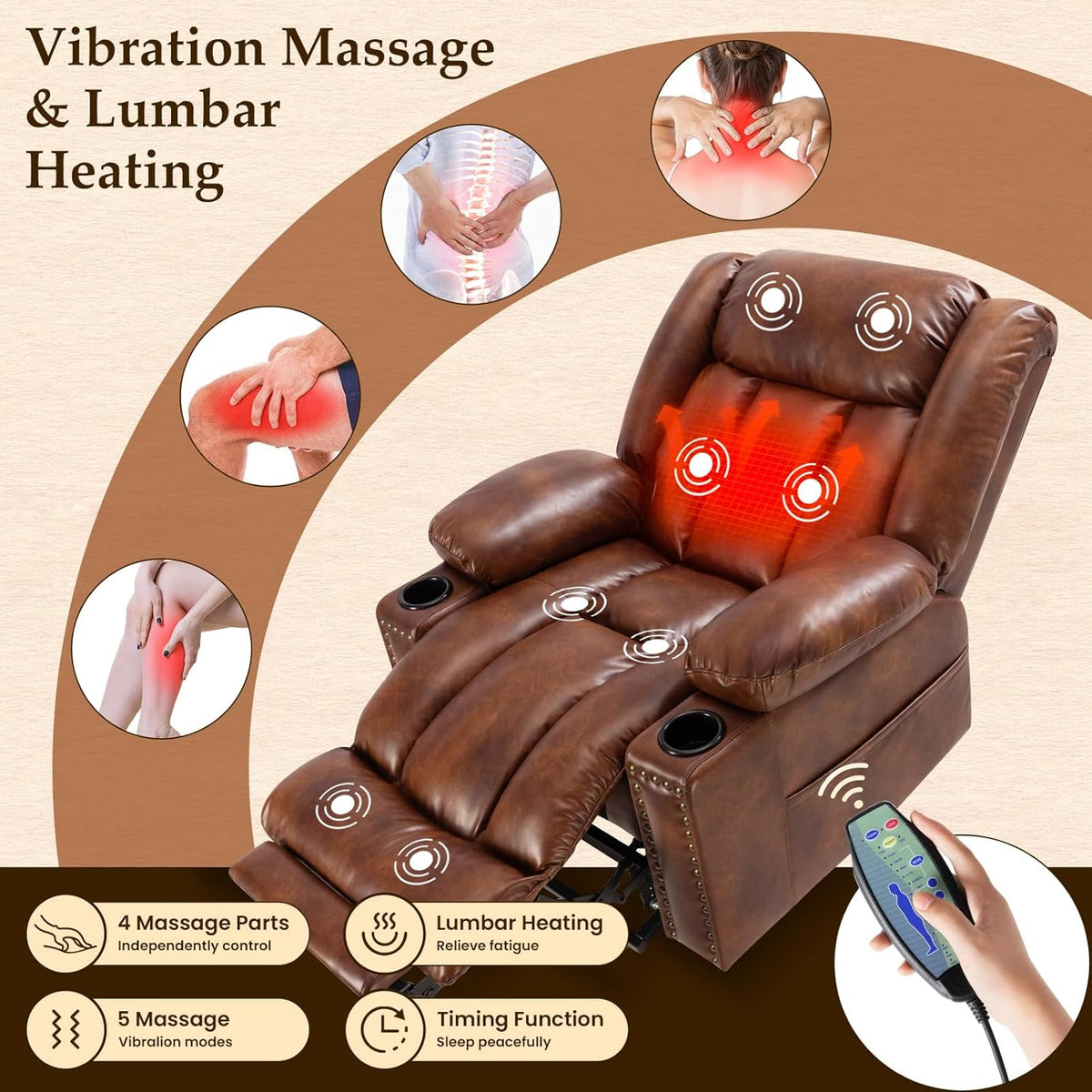 Large Power Lift Recliner with Extended Footrest, Heat and Massage X628477