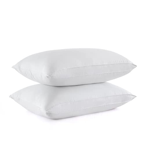 Set of 2 King Size Goose Feathers and Down White Pillows with Cotton Cover J8085