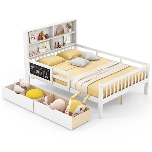 White Full Size Solid Wood Bed Frame with 2 Storage Drawers K79713