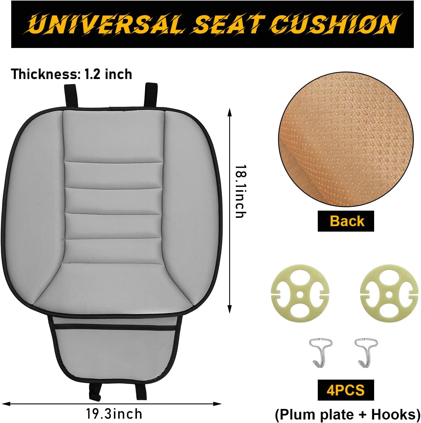Gray Memory Foam Car Seat Cushion with Non-Slip Bottom G248