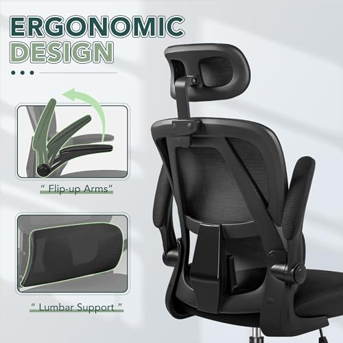 Black High Back Mesh Office Chair with Adjustable Lumbar Support J357906