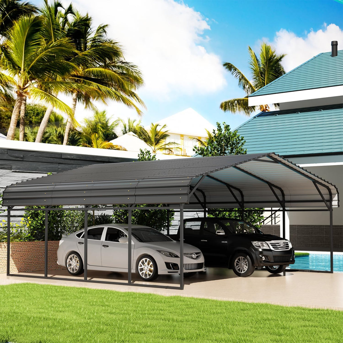 20' x 20' Metal Carport with Galvanized Steel Roof, Grey S636977
