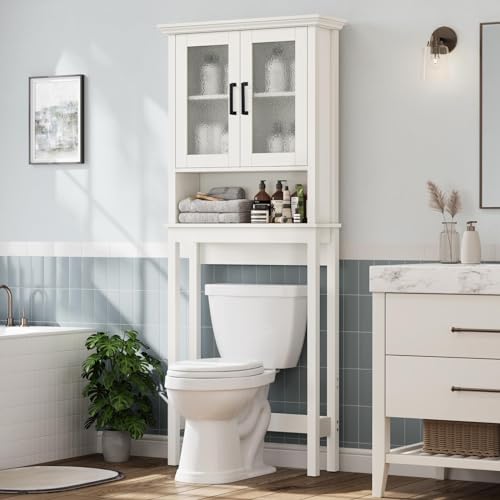 Espresso Over The Toilet Storage Cabinet with Glass Doors and Adjustable Shelf C6183