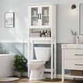 Espresso Over The Toilet Storage Cabinet with Glass Doors and Adjustable Shelf C6183