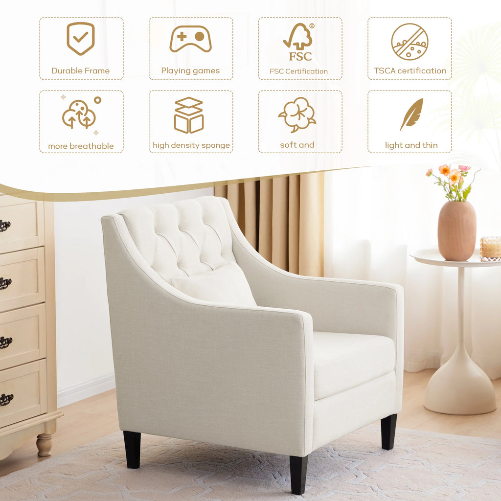 Beige Fabric Accent Chair with Wood Frame H6388