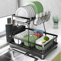 2 Tier Stainless Steel Dish Drying Rack with Drain Board U243