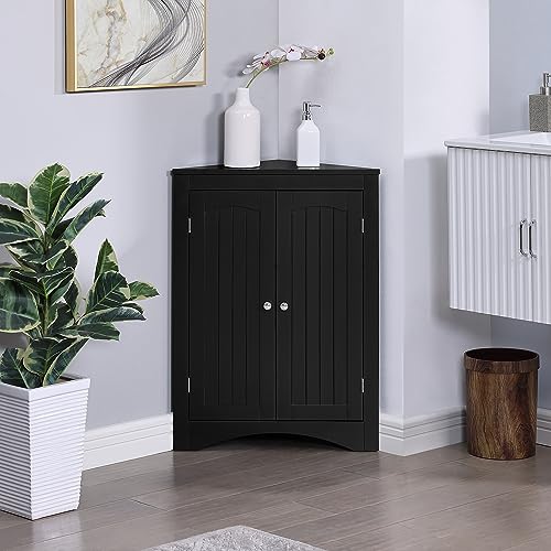 Black Corner Storage Cabinet with 2 Doors C43107