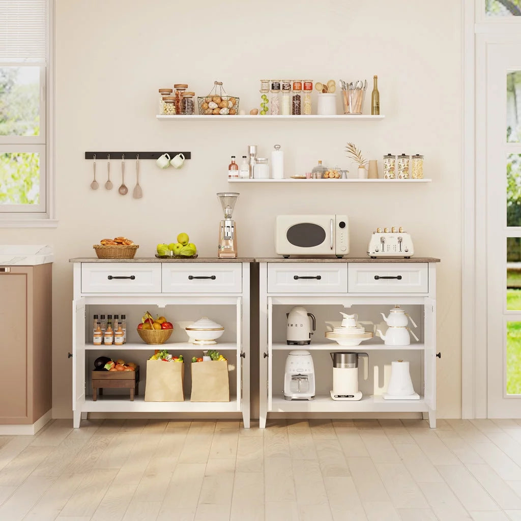 Grey Kitchen Sideboard Buffet Cabinet with Drawers and Adjustable Shelf T7107