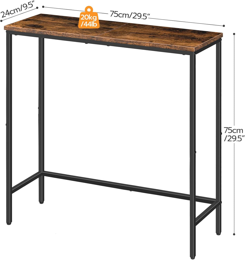 Rustic Brown and Black Narrow Console Table with 2 Fabric Drawers K707