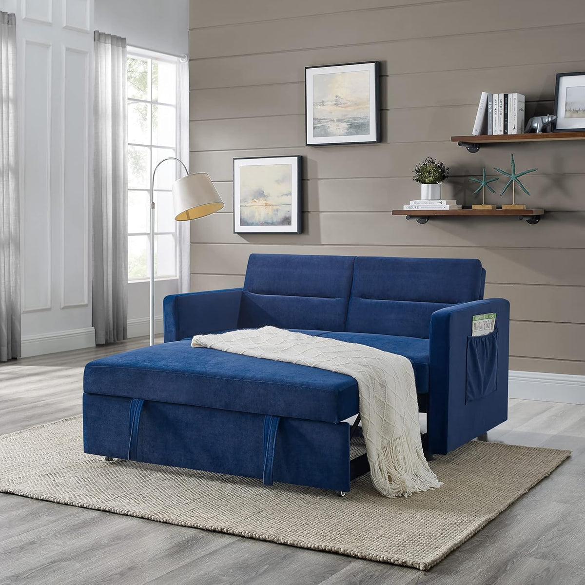 Blue Velvet 2 Seater Convertible Sofa Bed R35322