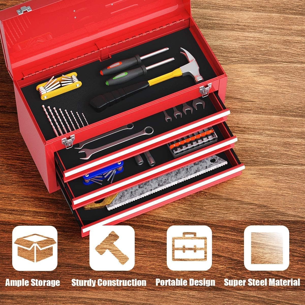 Red 20.5'' Steel Tool Box with 3 Drawers F568