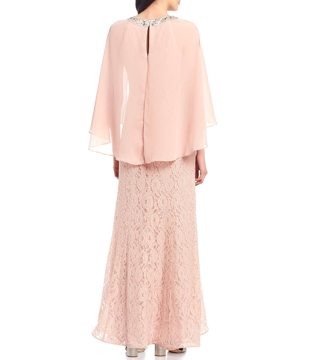 Sequin Lace Chiffon Capelet Gown S54494