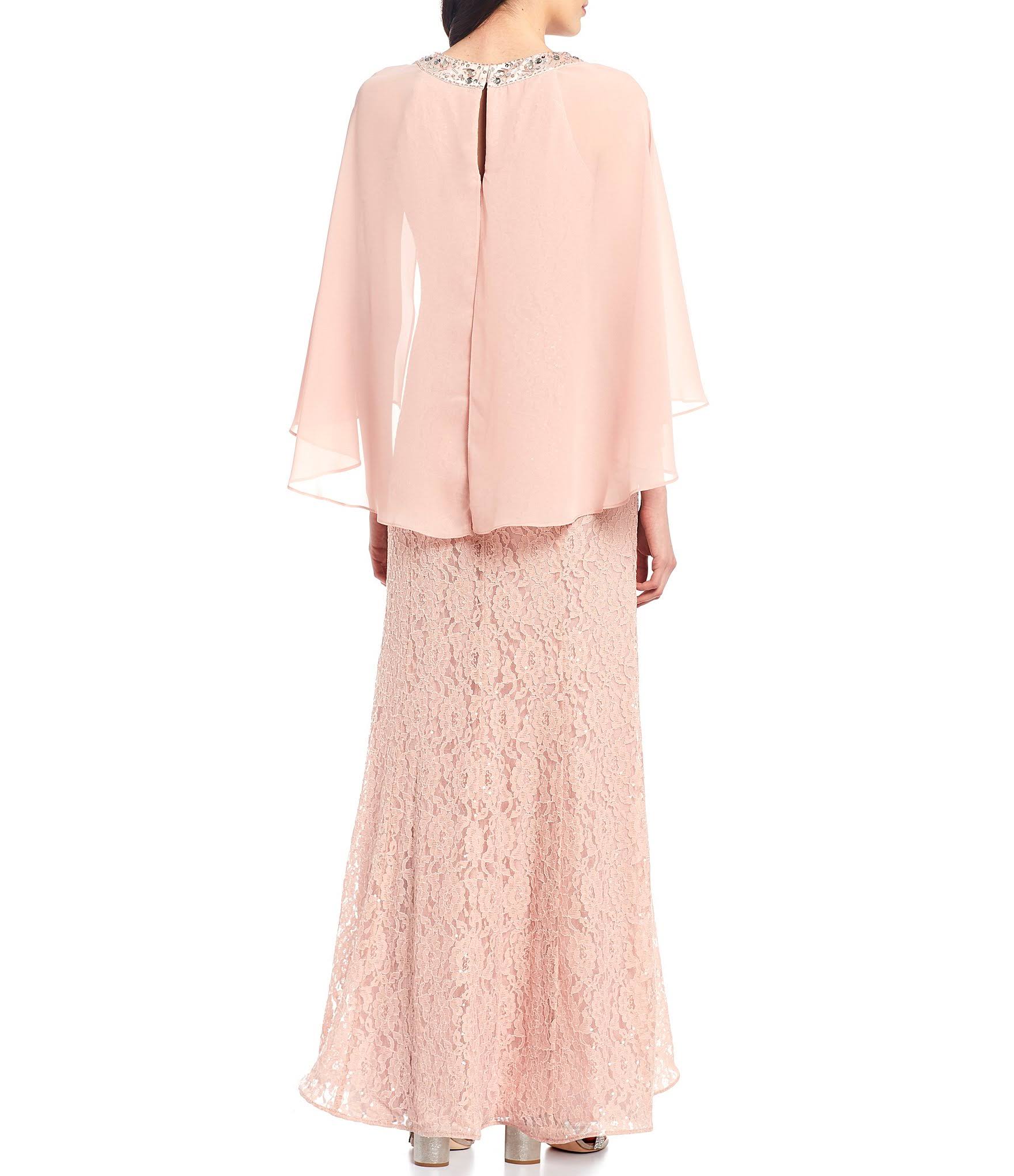 Sequin Lace Chiffon Capelet Gown S54494